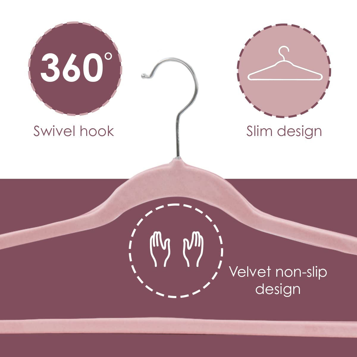 Sunbeam Velvet Slim 10 Piece Hangers, Pink