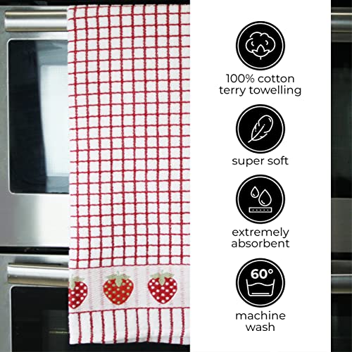 Samuel Lamont Poli-Dri Jacquard Towel White With Red And Strawberries Trim