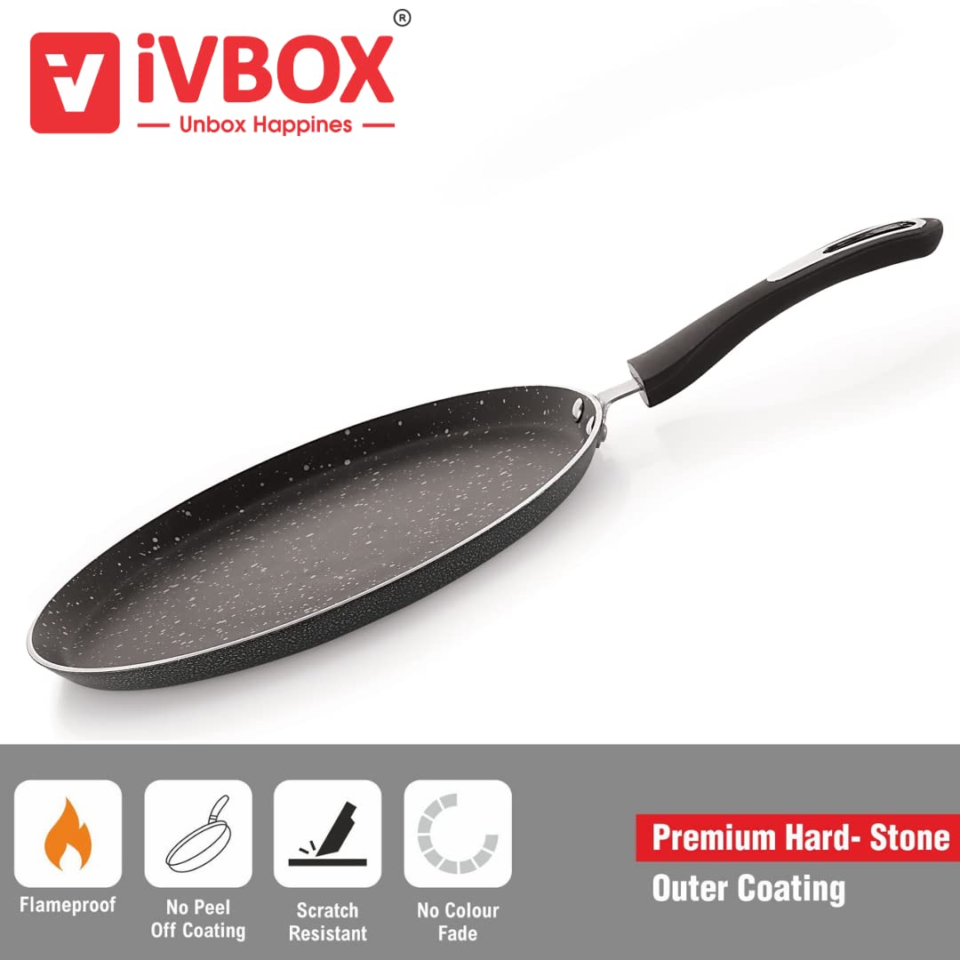 ivbox Omega-Pro Granite Dosa Tawa 3mm-Thick Non Stick (Induction and Gas Stove Compatible), 280 mm, Aluminium, Black