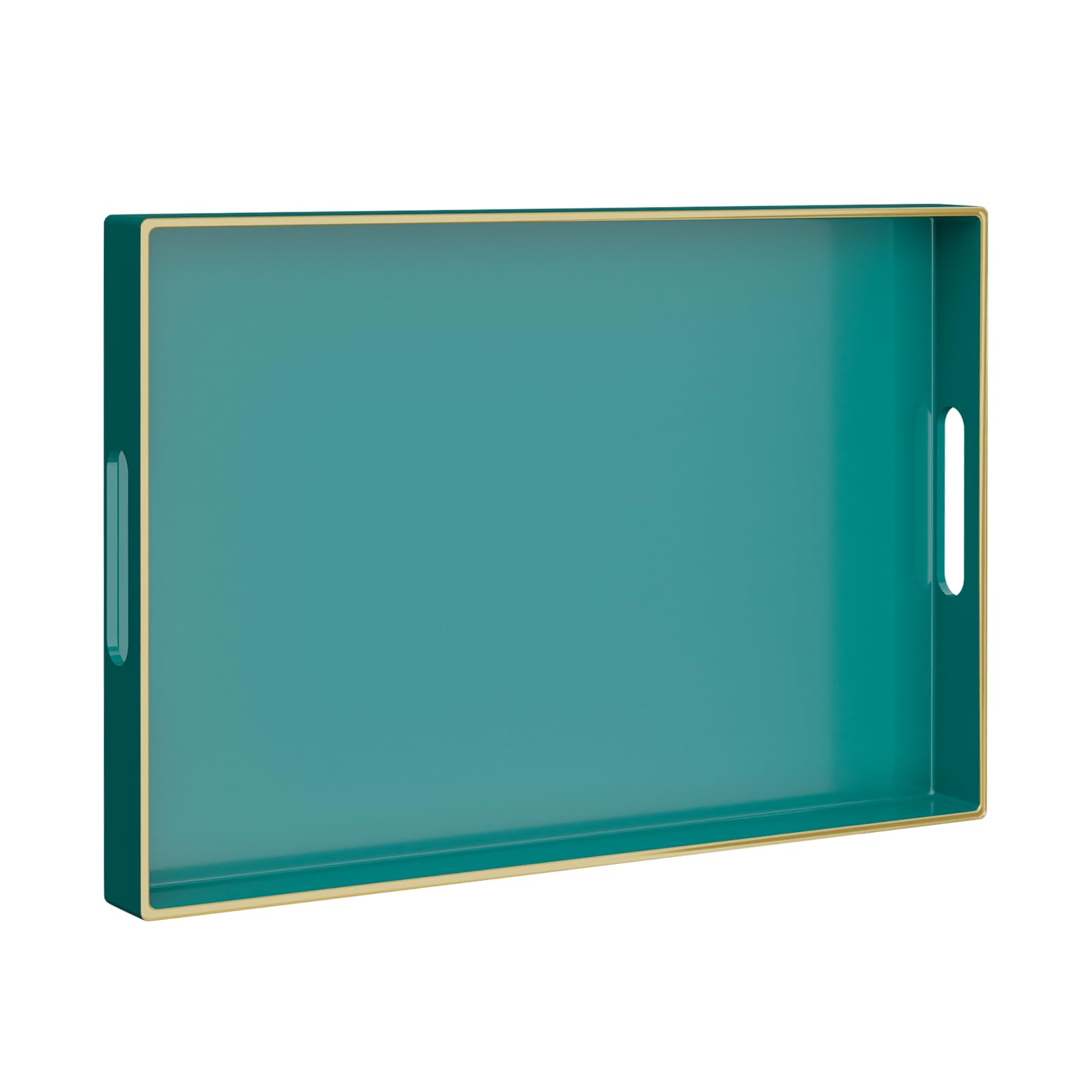 MAONAME Green Serving Tray with Handles, Rectangular Decorative Tray, Modern Coffee Table Trays, Plastic Ottoman Trays for Bathr