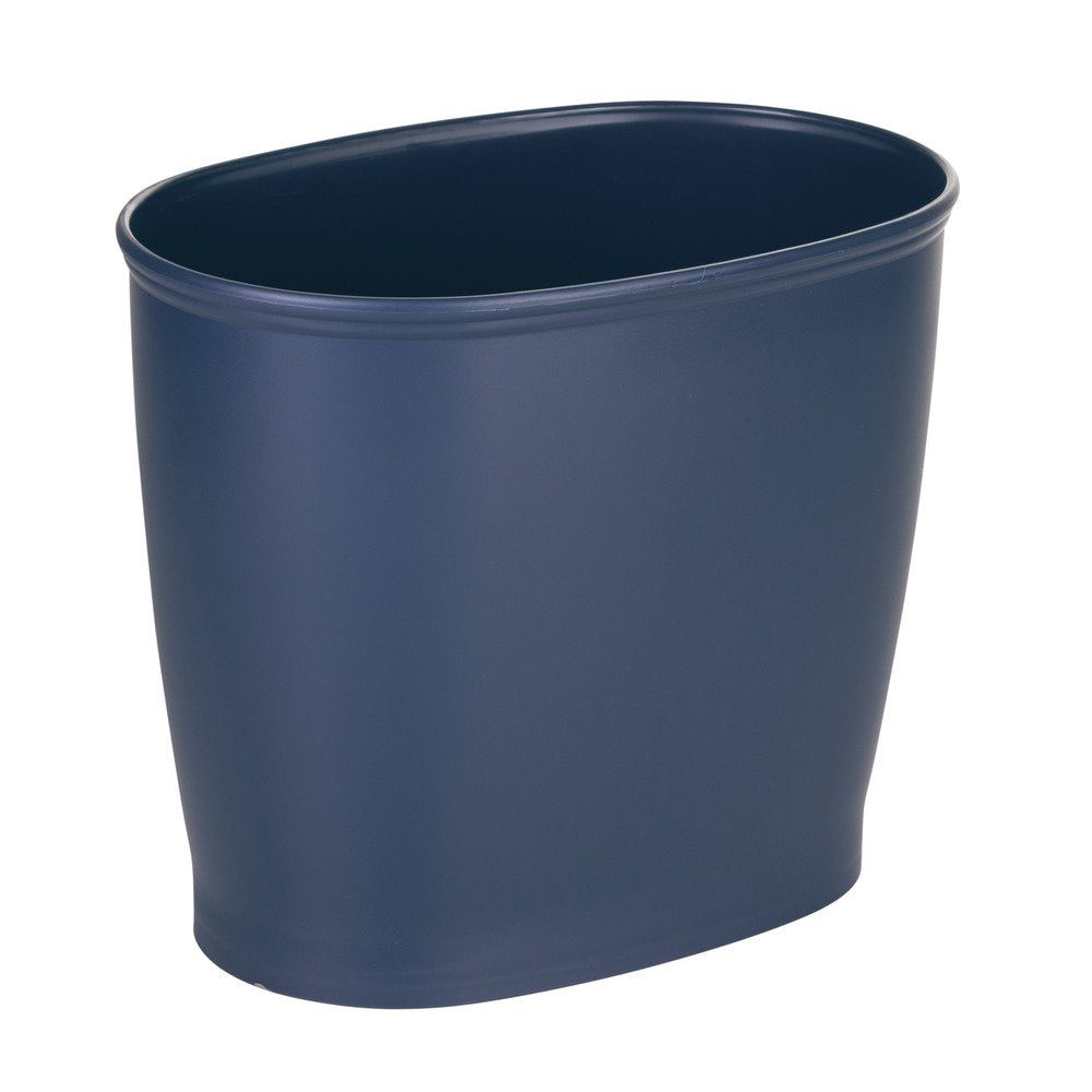 Idesign Kent Plastic Oval Wastebasket, Trash Can For Bathroom, Kitchen, Office, Bedroom, 12'' X 8'' X 10'' - Navy Blue