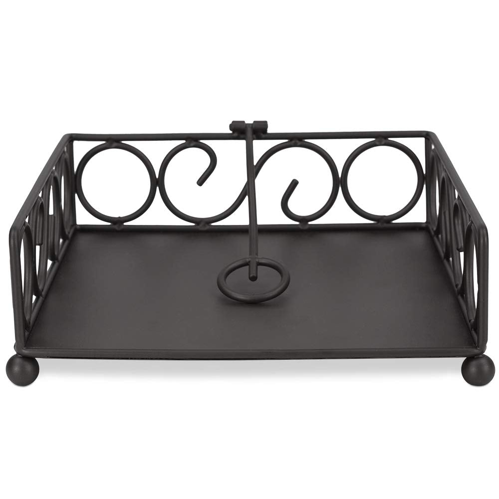 Scroll Design Flat Napkin Holder (Black), By Home Basics / With Weighted Pivoting Arm | Table Napkin Holder / Napkin Holders For