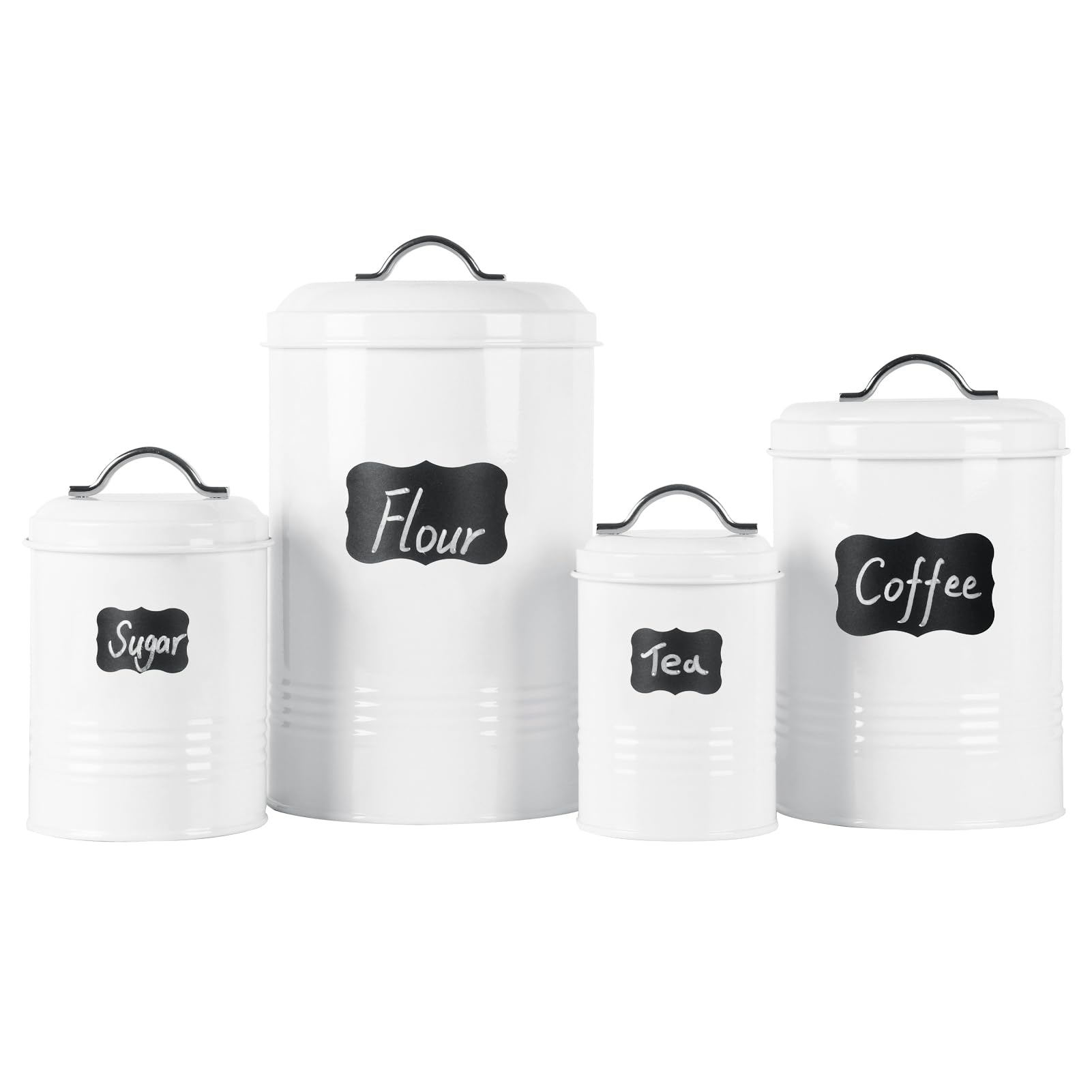 Nesting Canisters Sets For The Kitchen, Set Of 4 Airtight White Farmhouse Canister Jars With Removable Chalkboard Labels And Mar