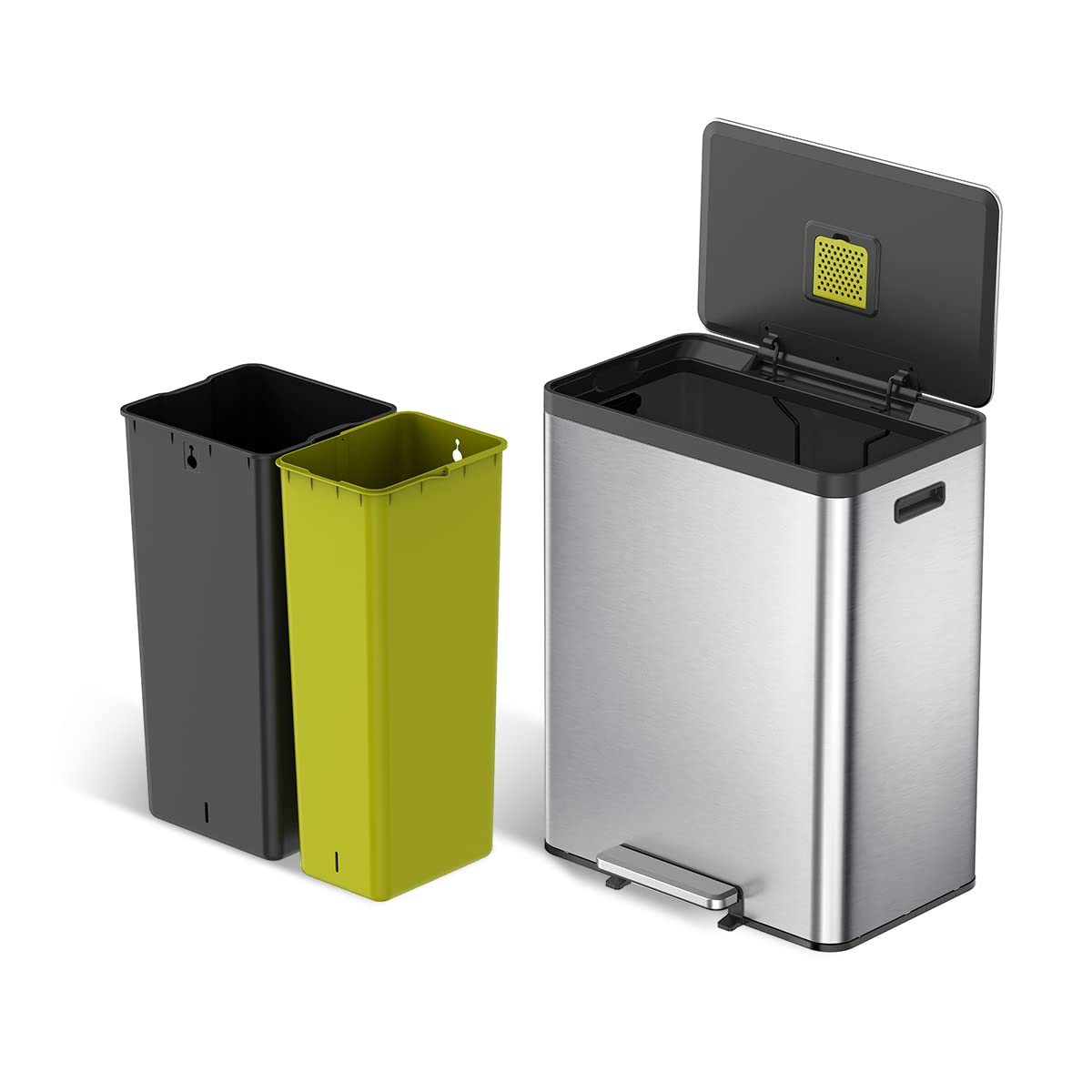 Eko Ecocasa Ii Rectangular Kitchen Step Trash Can, 20L+20L Dual Compartment Recycling Bins, Stainless Steel Lid And Pedal, Odor-