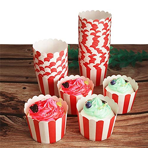 50-Pack Muffin Cups Baking Paper Cup Cupcake Muffins Liners Red And White Stripes Baking Cups, Bottom Dia 2.3 Inch