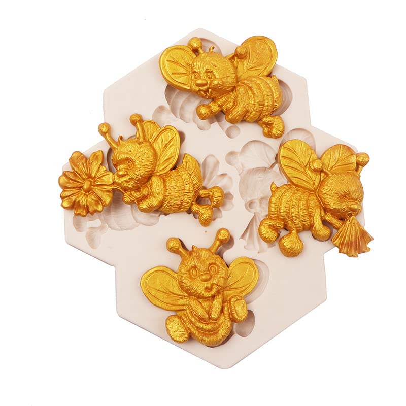 Cestony 4 Small Bees Silicone Molds For Diy Cake Fondant Biscuit Cookies Soap Sugar Pudding Chocolate Hard Candies Dessert Candl