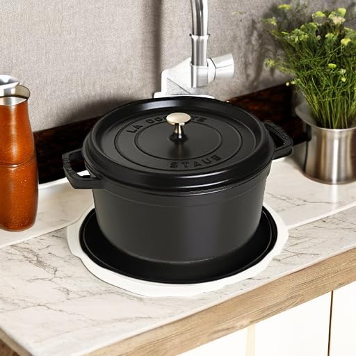 Staub Cast Iron Dutch Oven 7-Qt Round Cocotte, Made In France, Serves 7-8, Black Matte