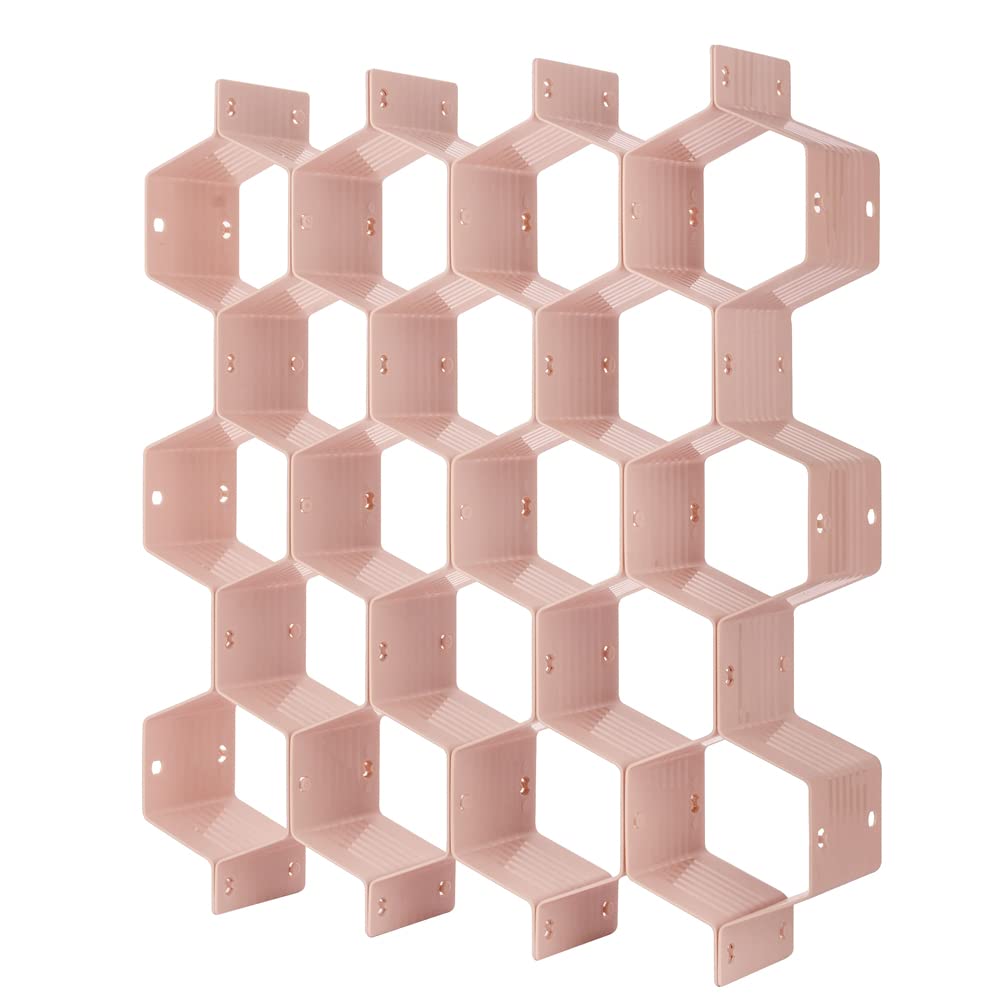 Poeland Drawer Divider Organizer Adjustable DIY Grid Honeycomb Drawer Divider for Underwear Belt Scarf Socks Pink