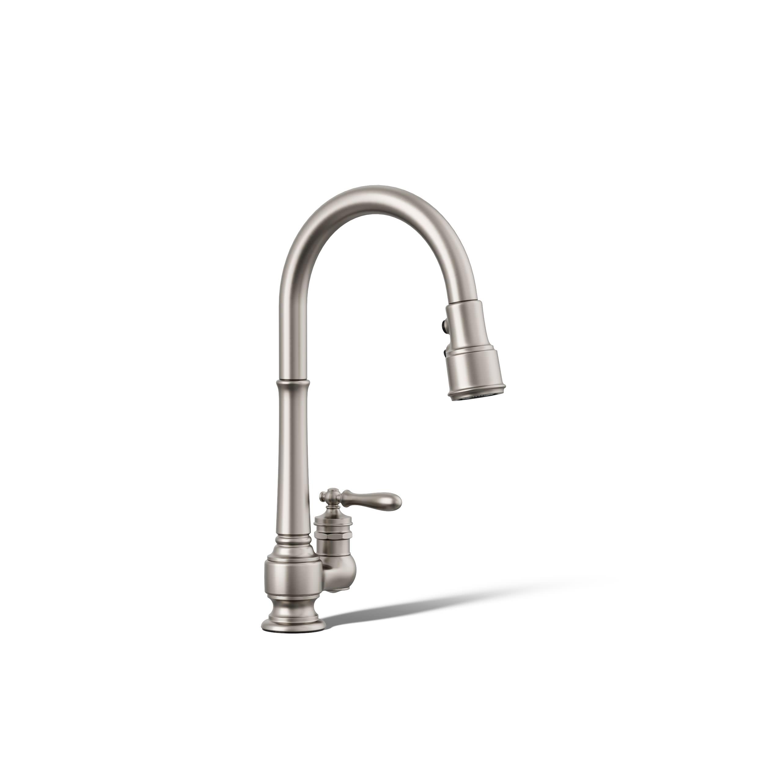 KOHLER 99260-VS Artifacts Single-Hole Kitchen Sink Faucet with 17-5/8 in. Pull-Down Spout and 3-Function Sprayhead, Vibrant Stai