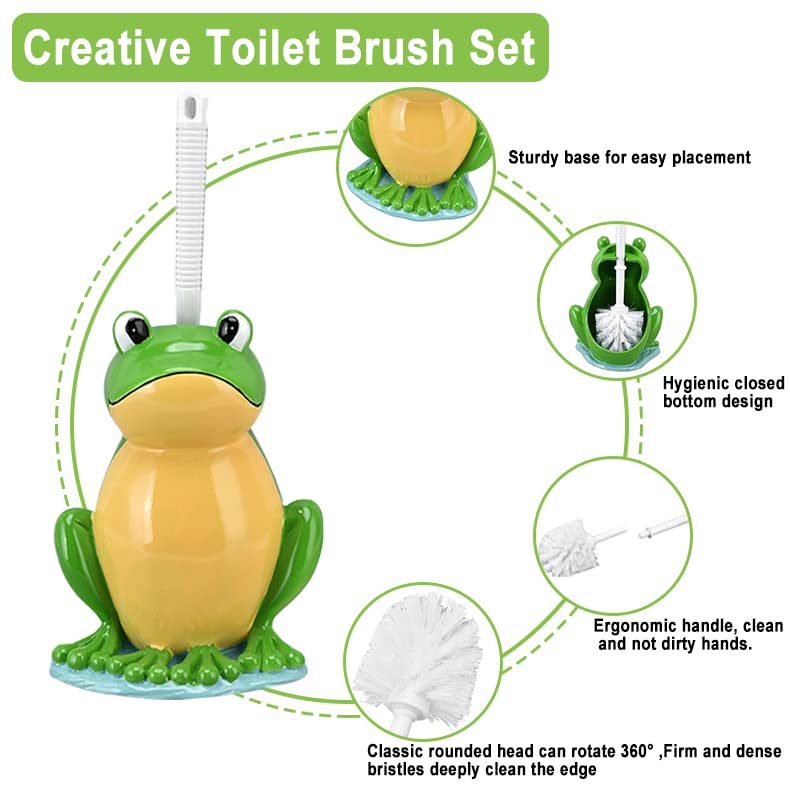 Toilet Brush With Ventilated Drying Holder,Flexible Toilet Bowl Brush Head With Silicone Bristles,Frog Shaped Toilet Brush, Comp