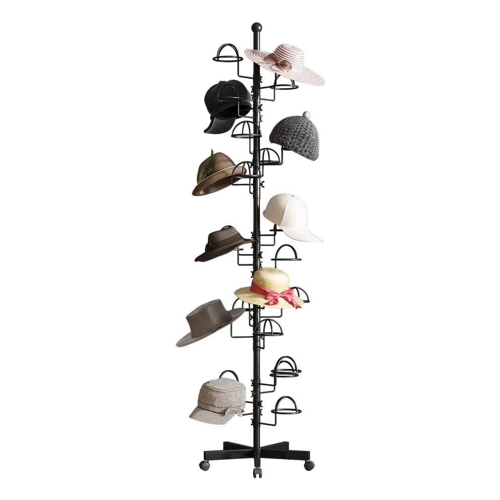 Thick Forest Freestanding Hats Rack Stand Metal Hats Display Stand With 25 Customizable Circular Hooks For Home Or Commercial(Bl
