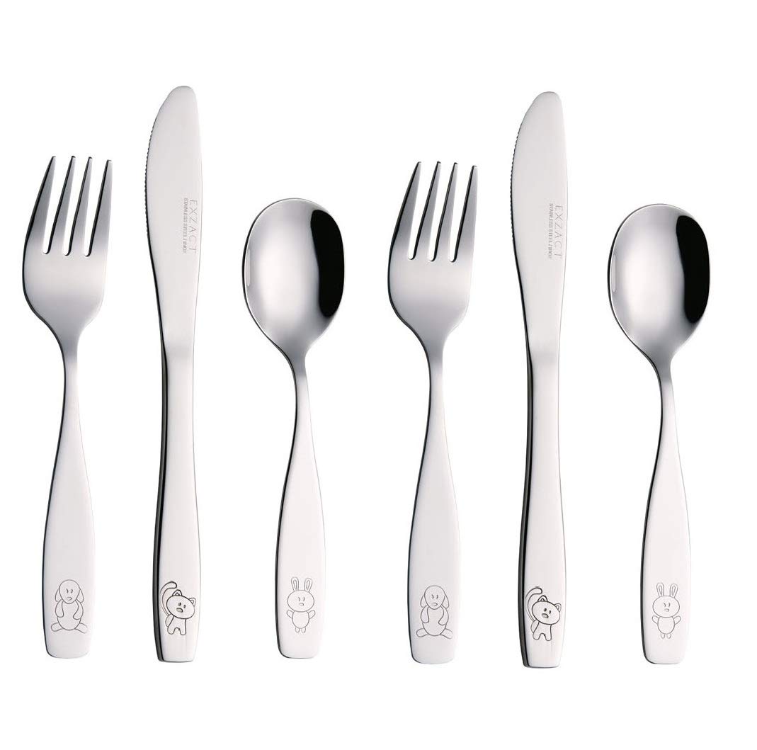 Exzact Children's Flatware Kids Silverware 6pcs, Toddler Utensils, Dishwasher Safe, 24 Months+