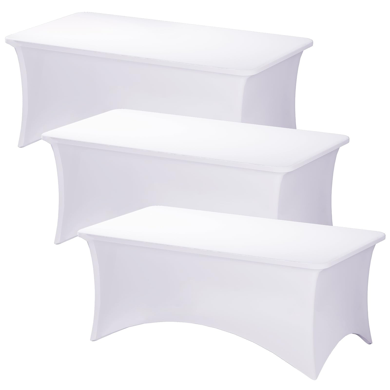 Fixwal 3 Pack White Table Cloths Rectangle 6FT, Tablecloths Rectangular Stretch Spandex Fitted Table Covers 6FT for Parties, Tra