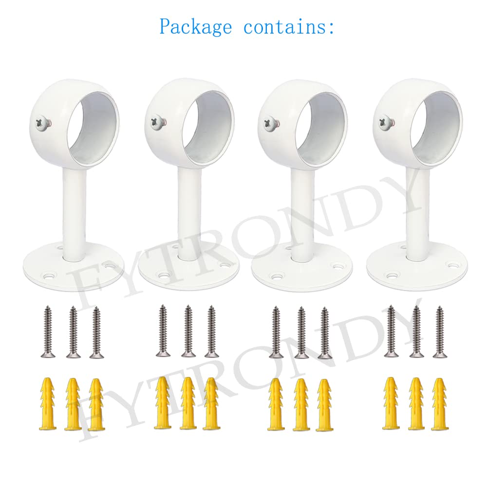 Fytrondy White Edition Stainless Steel Wardrobe Pipe, Closet Lever Support Rod Holder Socket Bracket (1-1/4 Inch 4 Pack)