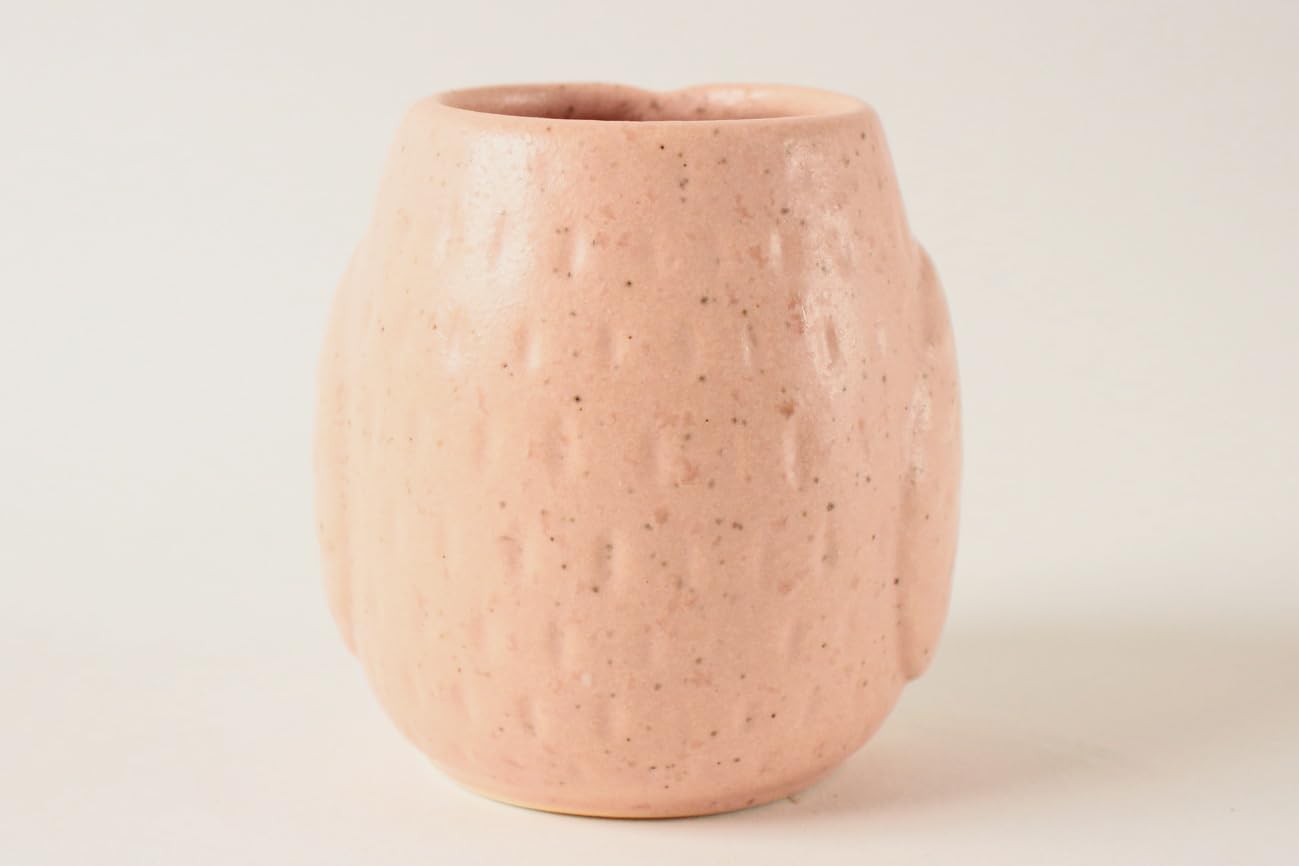 Mino Ware Japanese Pottery Yunomi Chawan Tea Cup Owl Shape (Japan Import) Cpy106 (Carnation Pink)