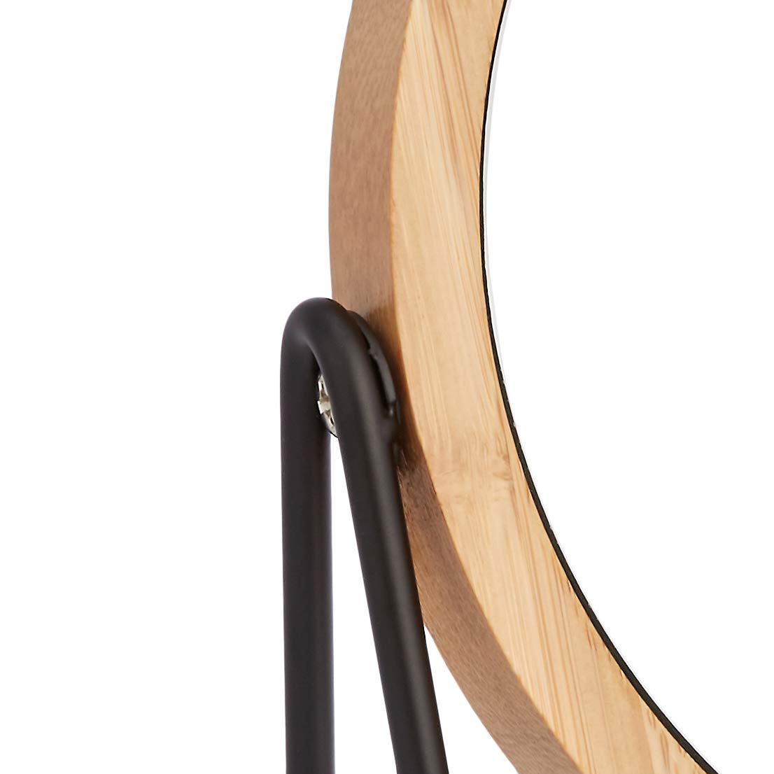 Amazon Basics Vanity Round Mirror With Bamboo Rim, Magnification, Tabletop Mount, Black, 7.2''L X 2.87 ''W