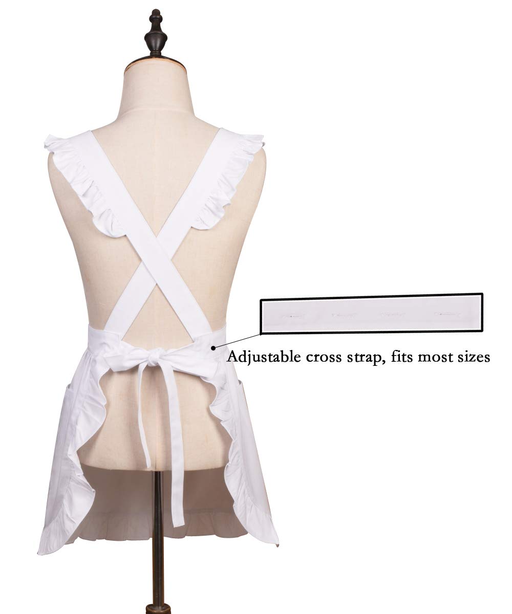 Love Potato Cotton Adjustable Kitchen White Retro Cosplay Maid Apron With Pockets
