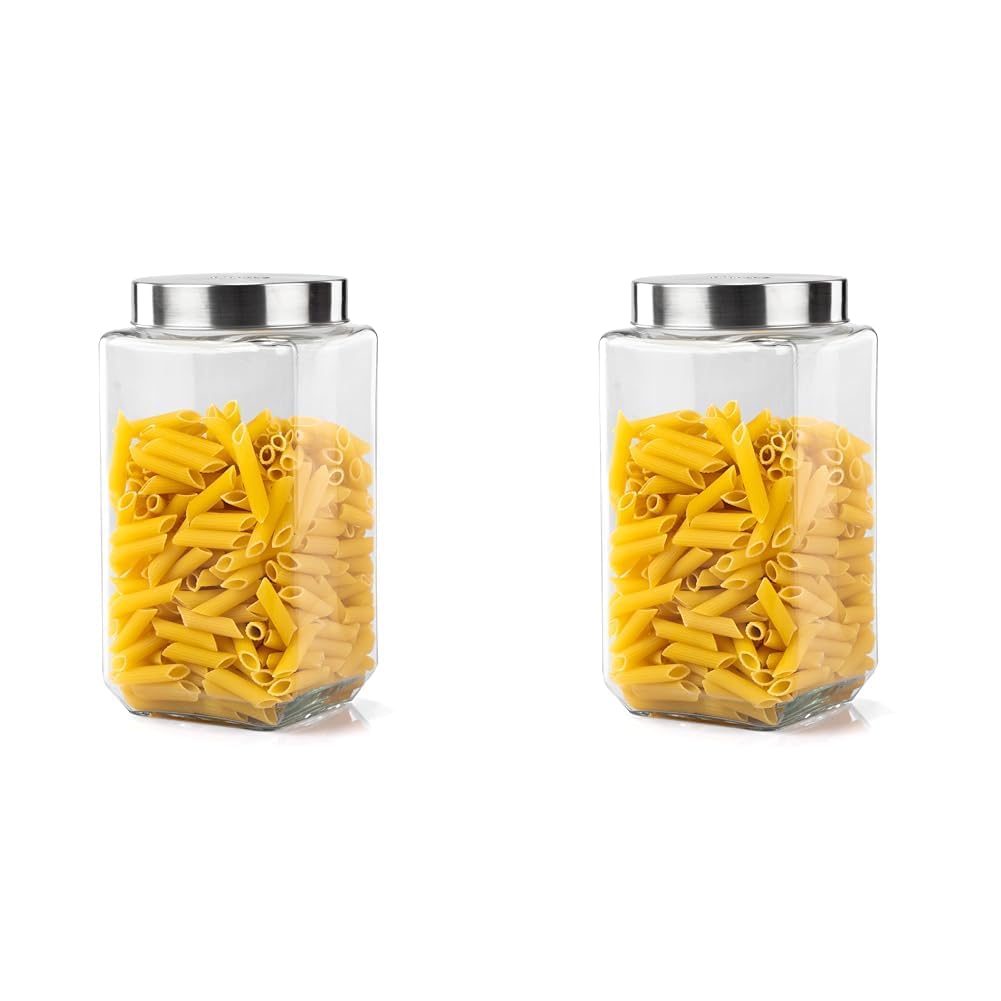 Home Stuffs Elegant Glass Jar 2200 Ml, Square Shaped, Steel Lid, Storage Glass Container, Transparent, Kitchen Organiser, Multip