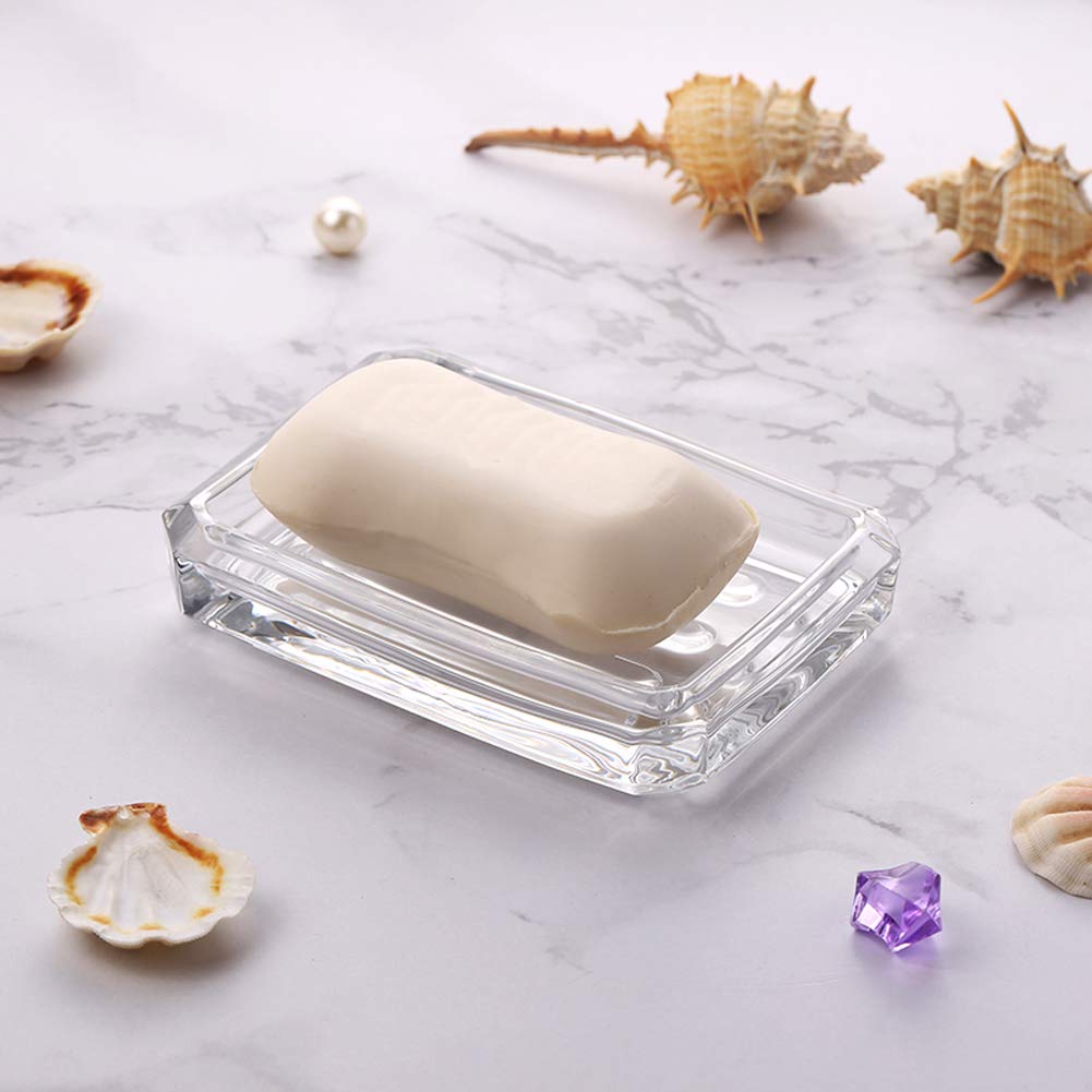Luzen 1Pc Rectangle Glass Soap Dish Bar Soap Holder Soap Saver Tray Soap Case Soap Box Holder For Shower Bathroom Kitchen, Clear