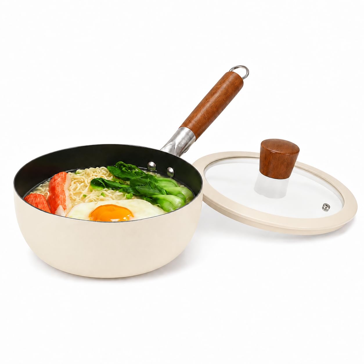Vniltyc Ceramic Nonstick Saucepan with Lid, 1.6 QT Titanium Ceramic Small Cooking Pot, StayCool Wood Handle, PTFE & PFOA Free, 