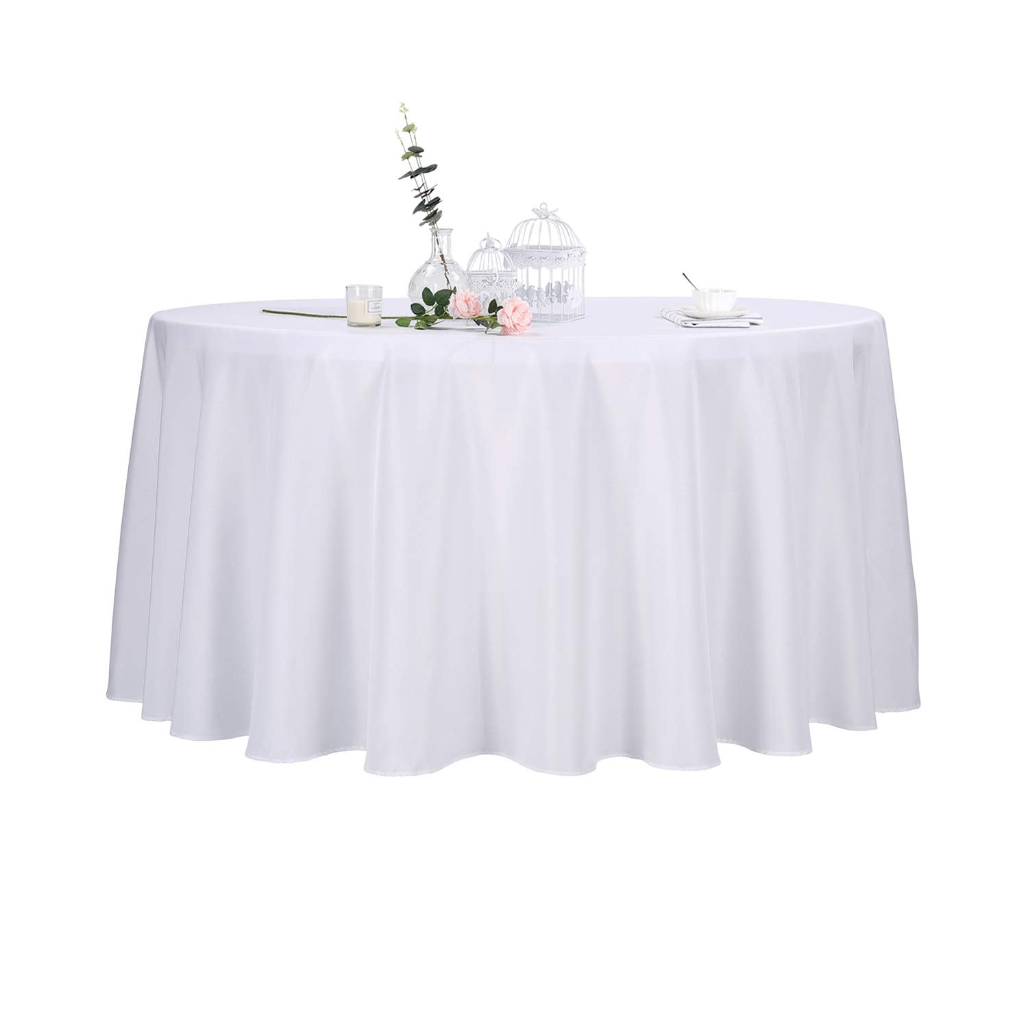Ascoza 2Pack 120 Inch White Round Tablecloth In Polyester Fabric For Wedding/Banquet/Restaurant/Parties