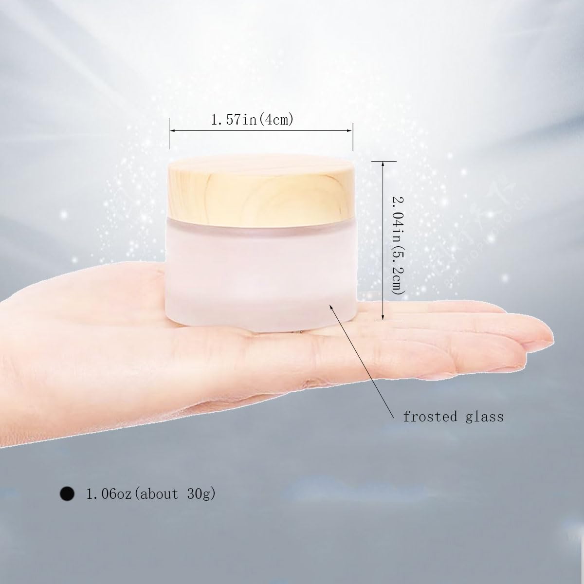 4 Pack 30G Frosted Glass Cream Jars 1 Oz Empty Sample Jars With Wood Grain Lids Cosmetic Containers For Lotion, Cream, Lip Balm,