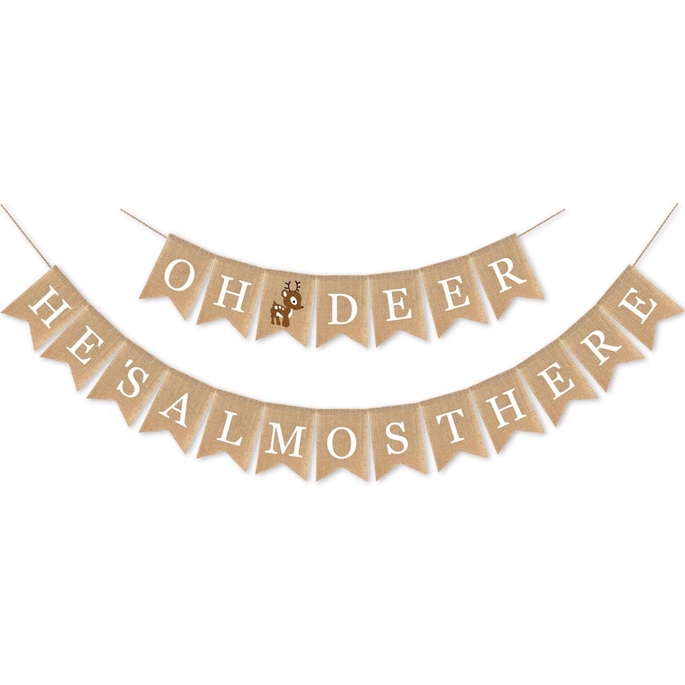 Swyoun Burlap Oh Deer He'S Almost Here Banner Mantel Fireplace Supplies Boy Woodland Baby Shower Garland Decorations