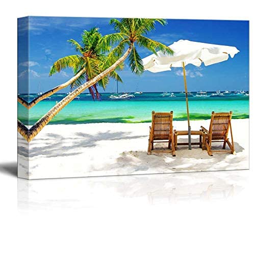 Wall26 Canvas Print, Wall Art Tropical Vacation On The Beach With Boats Nature Wilderness Photography Modern Art Rustic Scenic C