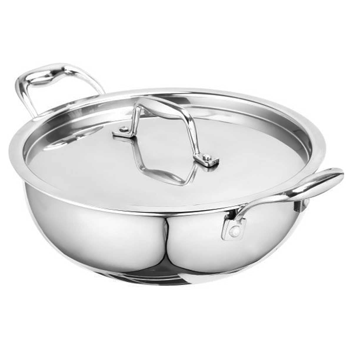 Signora Ware 3500Ml Artista Tri-Ply Non-Stick Deep Fry Kadhai 24Cm, Induction Compatible Cookware Kadai, Grade 304 Stainless Ste
