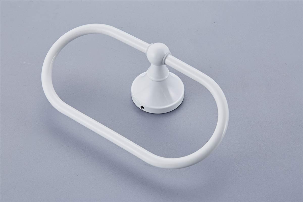 Flybath Oval Towel Ring Antique Brass Hanger Hand Towel Holder For Bathroom Kitchen Accessories Wall Mounted, White Finish