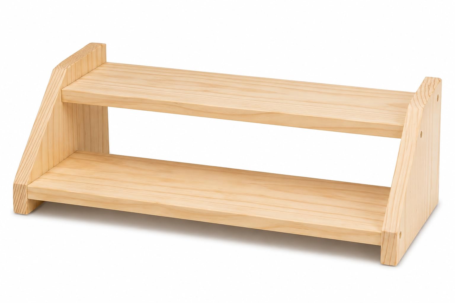 Move2Wood Wooden 2Tier Step Display Shelf, Natural Pine