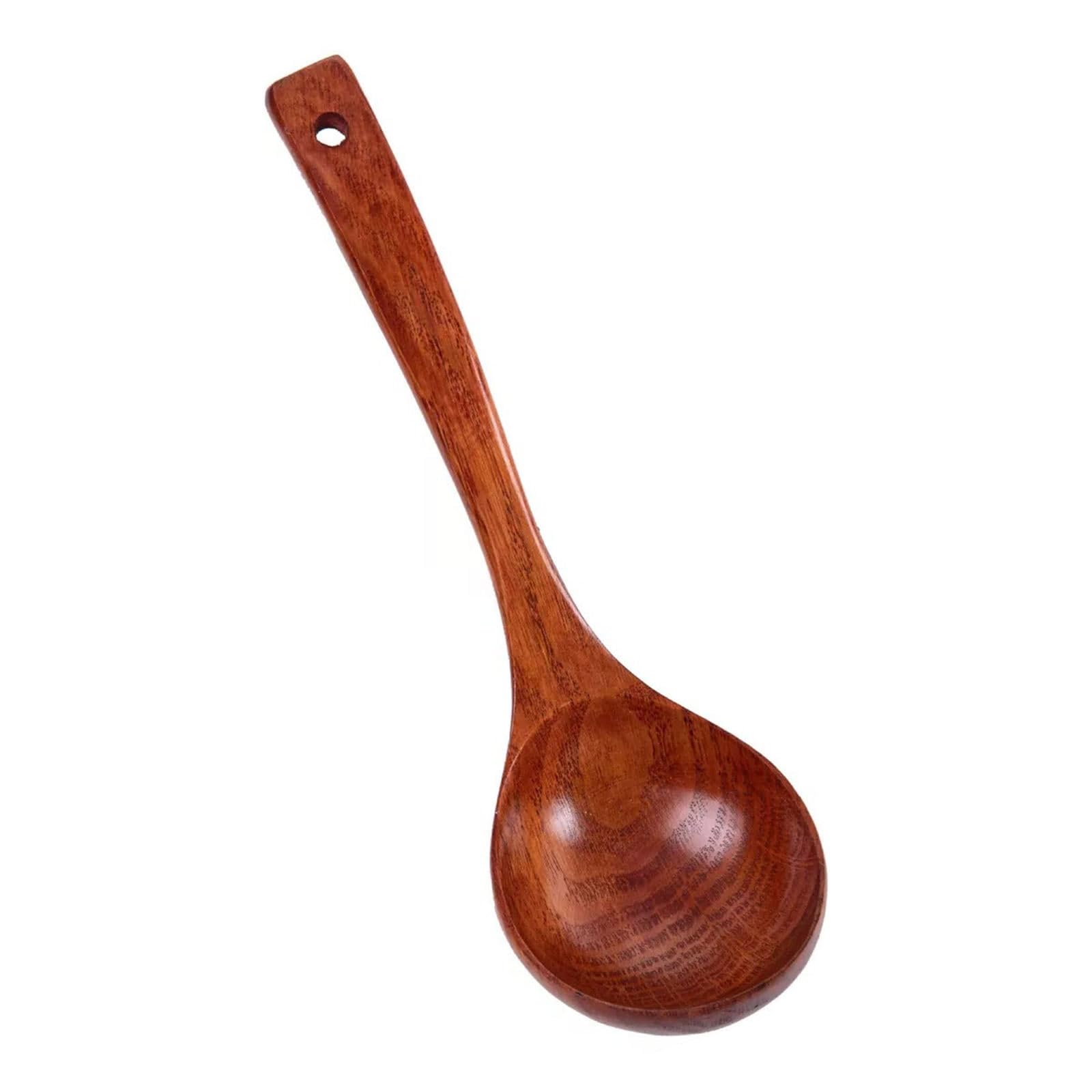 Wooden Soup Ladle with Curved Handle, Natural Wood Cooking Spoon for Stirring and Serving Soup, Porridge, Stew and Broth, HeatR