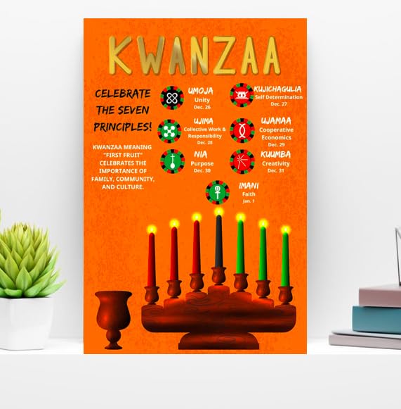 ShopHaven Kwanzaa Poster - 12"x18" Kinara Wall Art, Red & Green, Quality Print Decor
