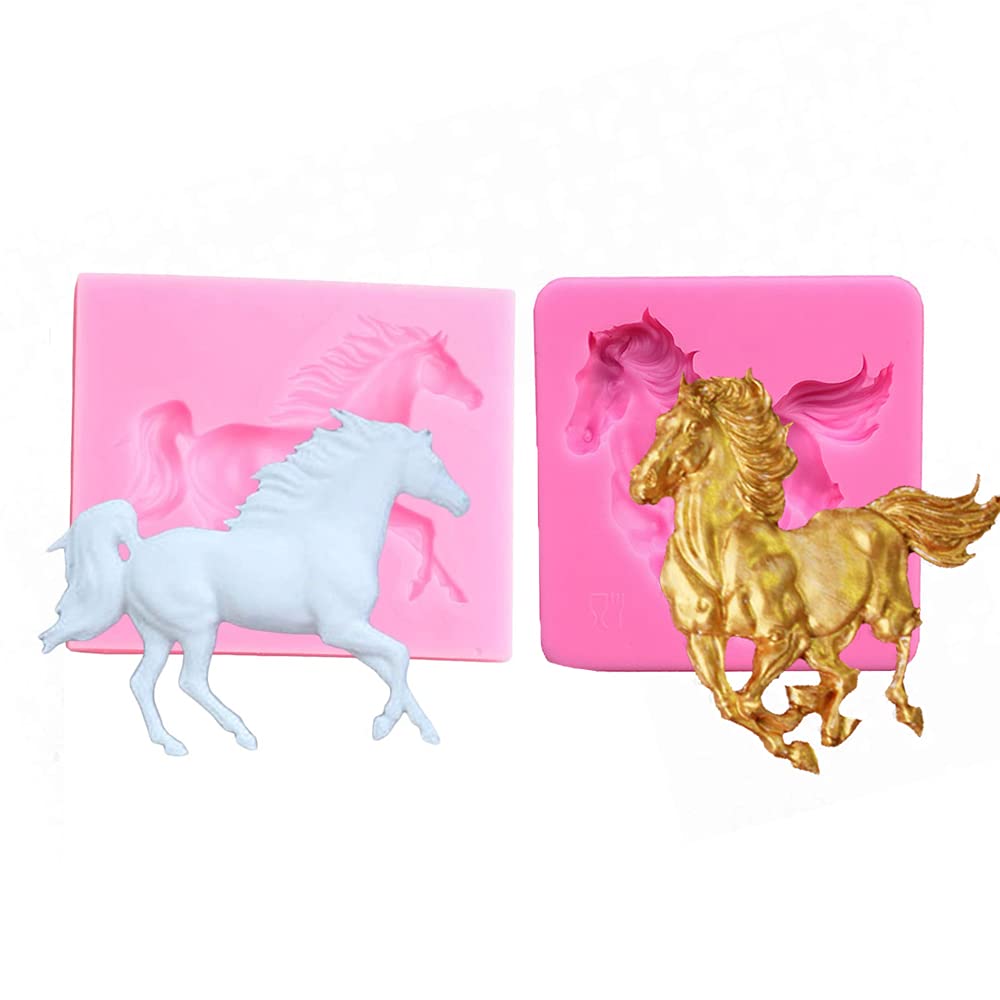 Cestony 2Pcs 3D Running Horse Silicone Molds For Diy Cake Fondant Biscuit Cookies Sugar Pudding Chocolate Hard Candies Dessert D