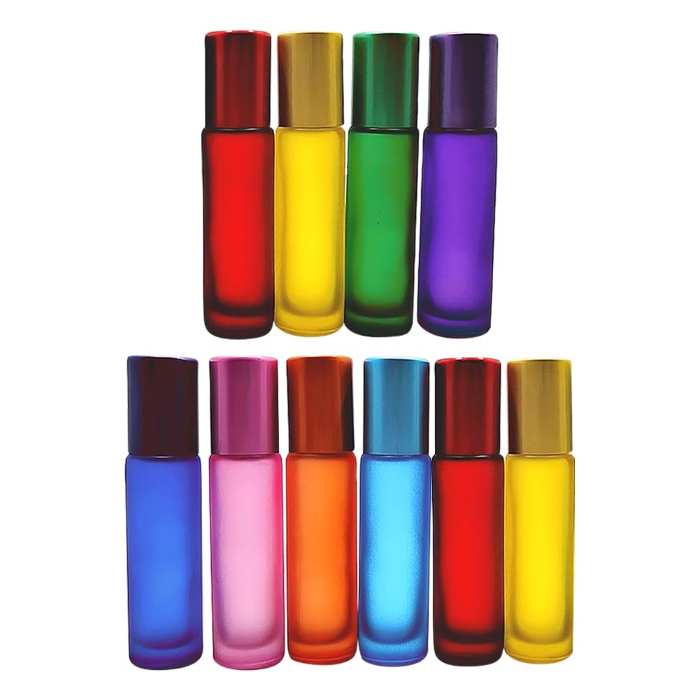 ccHuDE 10 Pcs 10ml Essential Oil Roller Bottles Glass Roll On Bottles Refillable Perfume Bottles Empty Roller Containers Small D