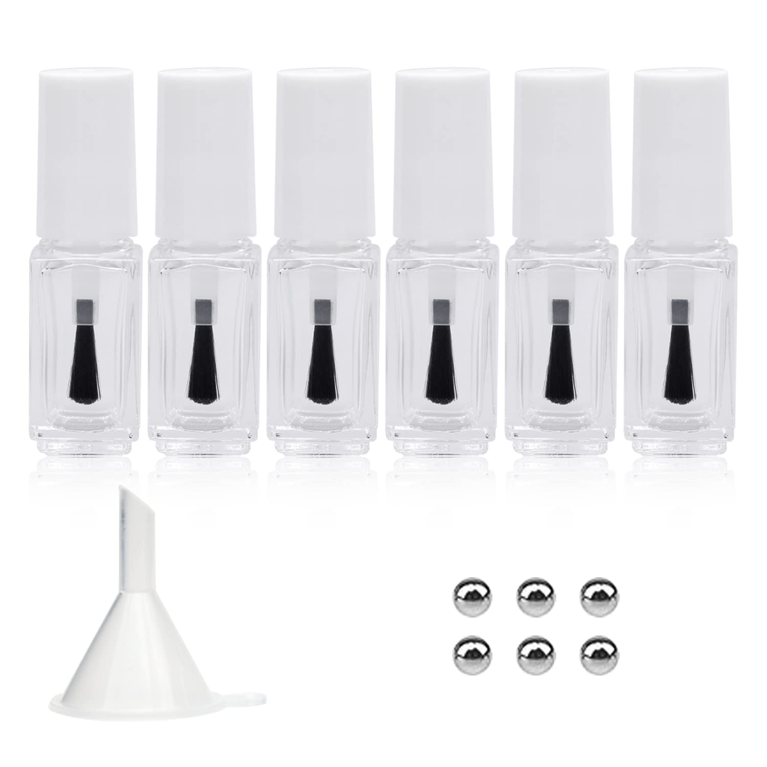 Agidea Empty Nail Polish Bottles With Round Brush 5Ml, 6Pcs Small Empty Glass Refillable Nail Polish Containers With Mixing Ball