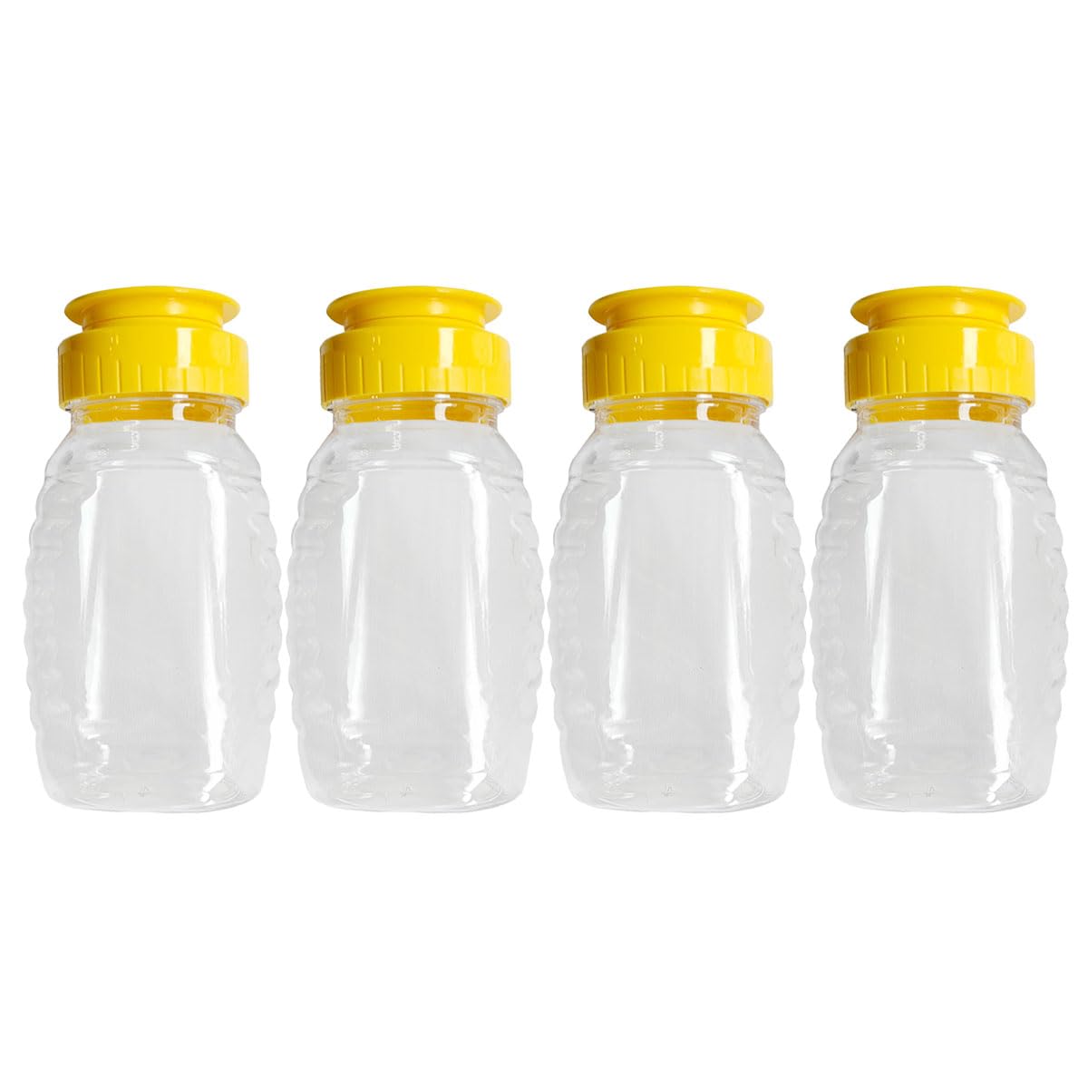 HYMAOME 4pcs Empty Honey Jars Small Plastic Squeeze Bottles Flip Top Honey Dispenser Refillable Condiment Container for Maple Sy