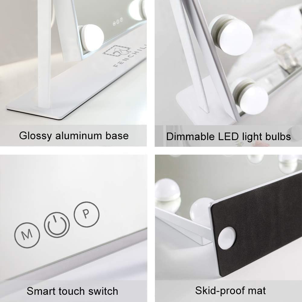 Fenchilin Vanity Mirror With Lights Lighted Makeup Mirror Makeup Vanity Mirror Smart Touch Control 3 Colors Dimmable Hollywood M