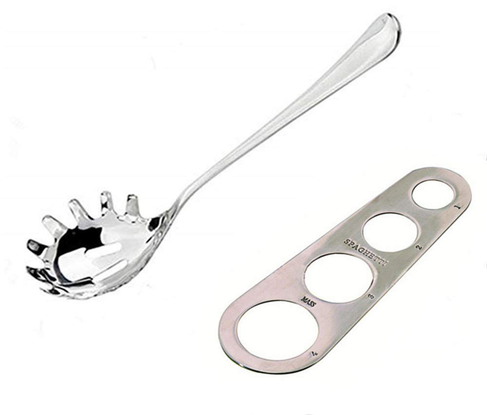 Spaghetti Server Pasta Fork Noodle Serving Spoon Drains Serves Set 9.8-Inch Stainless Steel Comfortable Grip Design Spaghetti Se