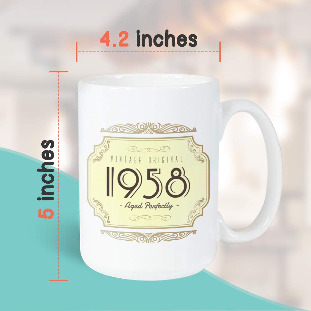 Birthday Coffee Mug 15 oz White, Vintage Aged Perfectly Elderly for Grandparents