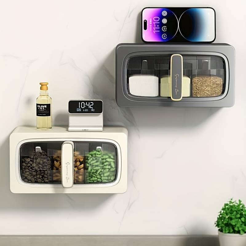 Deoxys Spice Rack Organizer With Spoons Kitchen WallMounted Seasoning Box Salt Pepper Spice Rack Jar Sugar Bowl For Kitchen Gad