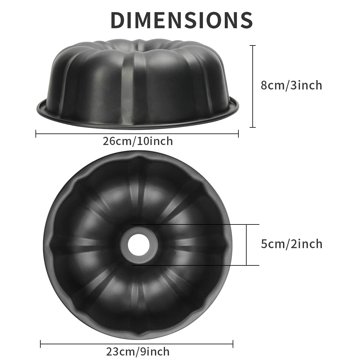 Oamceg 2 Pack Bunte Cake Pan Nonstick - 10 Inches Fluted Tube Cake Pans For Baking, 12 Cups Heavy Duty Carbon Steel Tube Pan Bak