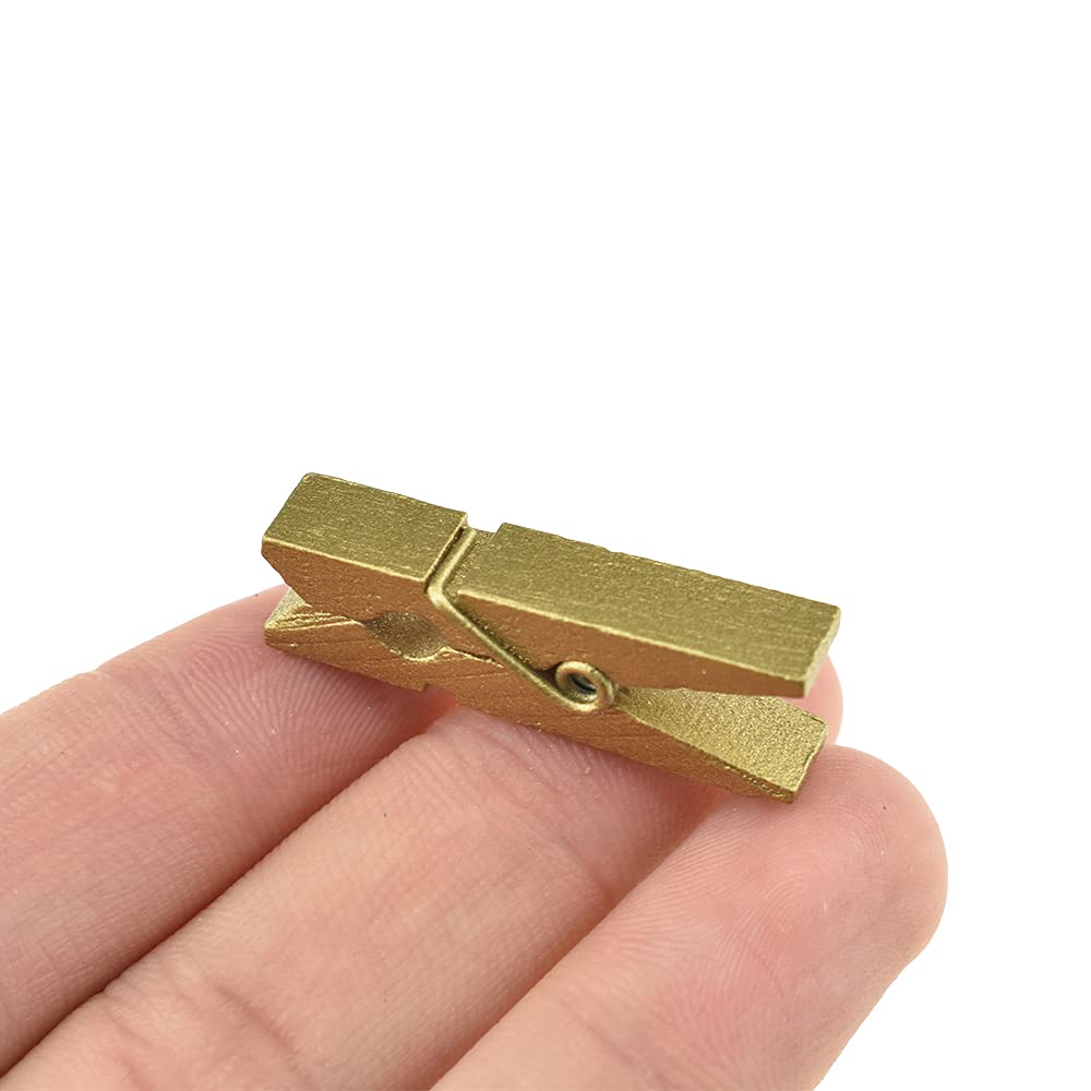 Hahiyo Gold Wooden Clothes Pins Clothespins Small Do Not Fall Apart 1.38 Inches Length 50 Pack Sturdy Strong Springs No Rust No