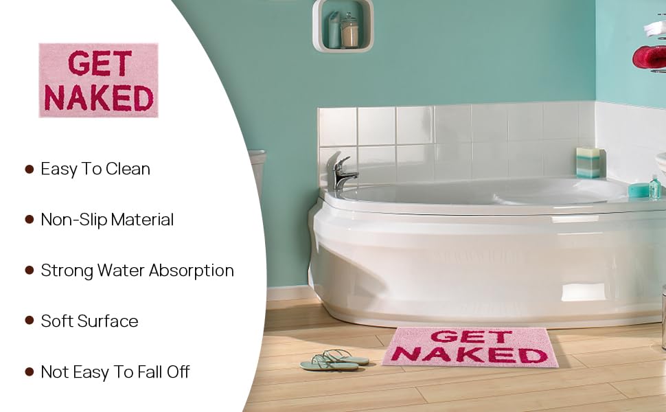 Qubomax Get Naked Bath Mat - Non-Slip, Super Absorbent, Funny Bathroom Rug, Machine-Washable, Cotton & Microfiber, 32''X20'' (Pi