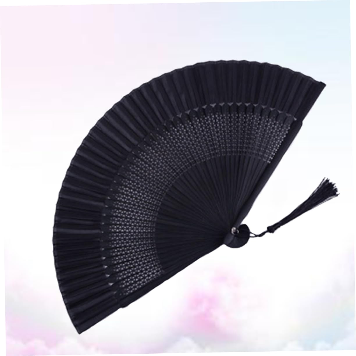 ARTIBETTER Lacquered Black Folding Tassel Fan Hollow Out Design Fan for Classical for Weddings and Events Includes