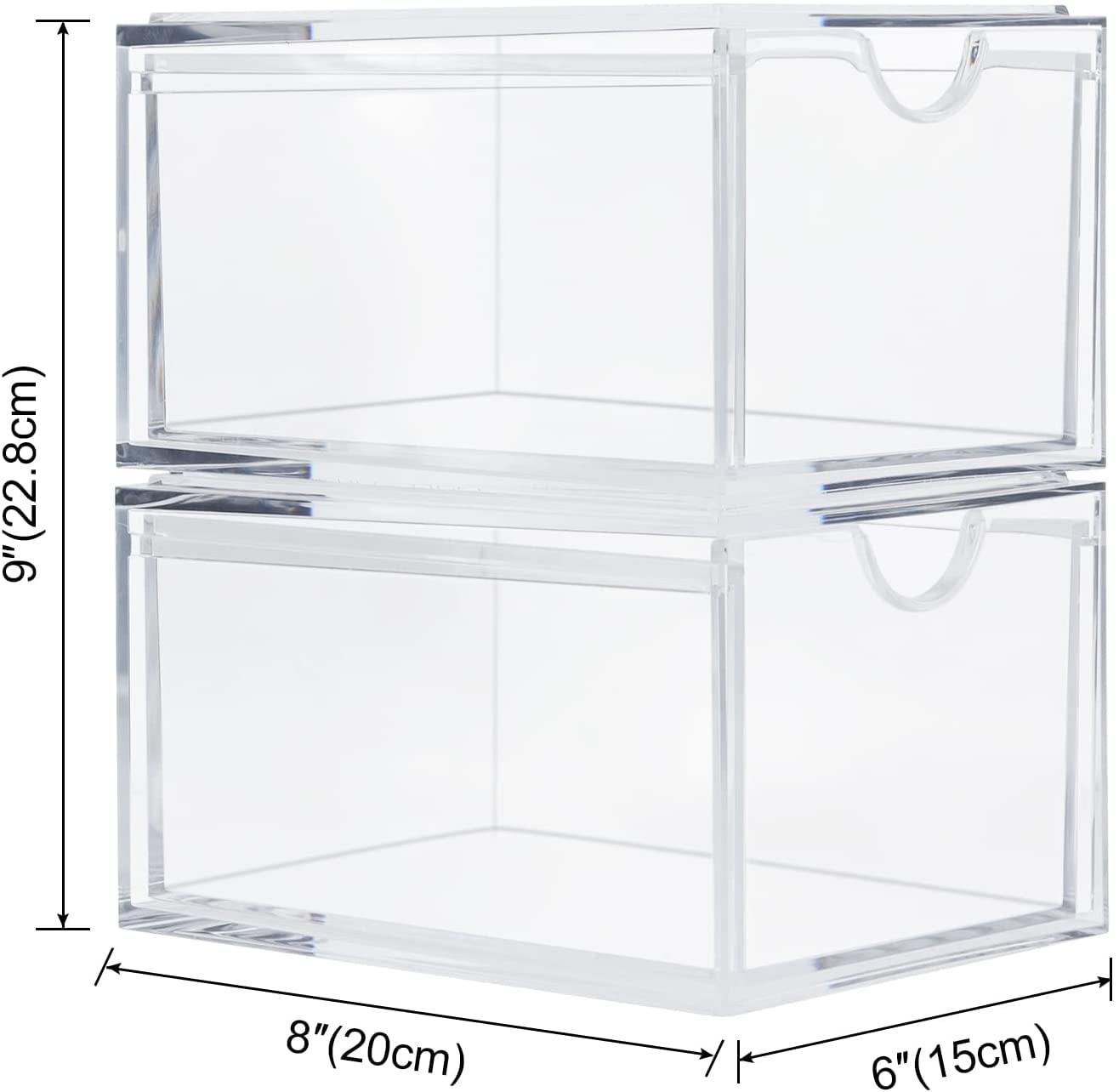 Stackable Cosmetic Organizer Storage Drawers, Set Of 2 Acrylic Makeup Storage Organizer, Clear Storage Bins For Bathroom Vanity