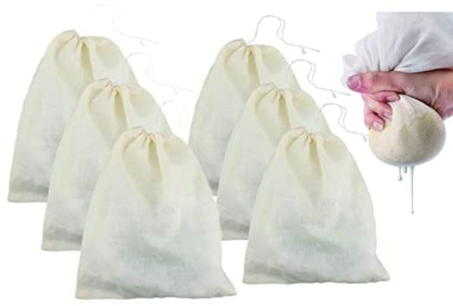 Muslin Cheese Cloth Bags For Kitchen (6 Pcs, 10X12 Inch) | Unbleached Reusable Cotton Straining Bags | Paneer Making Cloth, Curd
