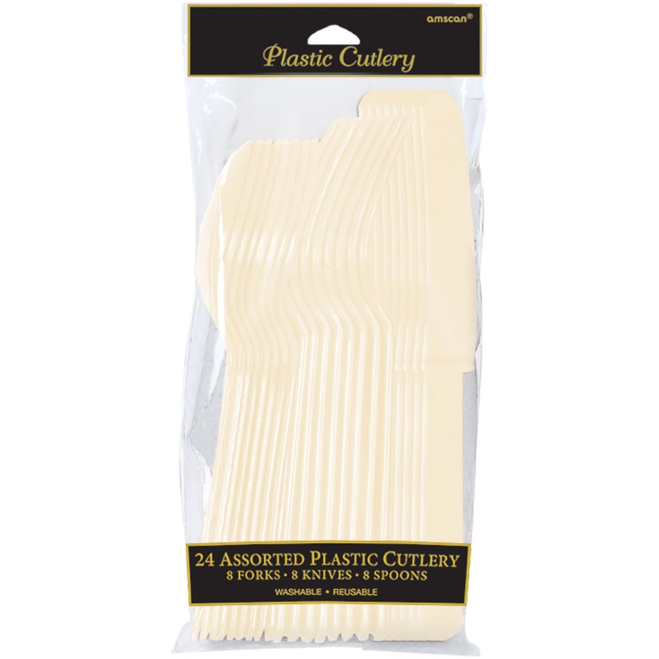 Elegant Vanilla Creme Plastic Cutlery (24-Pack) - Durable Multi-Purpose Design Cutlery Pieces - Ideal For Any Event