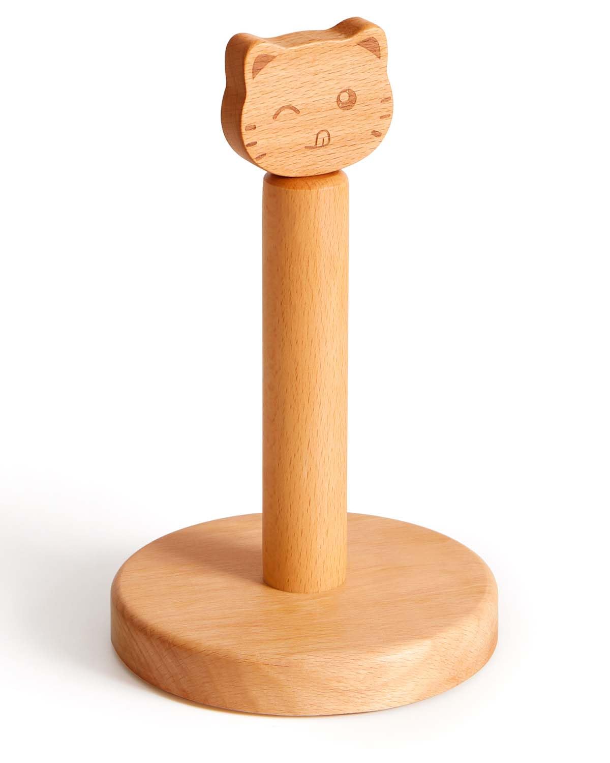Vinoil Toilet Paper Holder Stand, Cute Cat Design Wooden Toilet Paper Holder Free Standing, Decorative Toilet Roll Holder, Scrun
