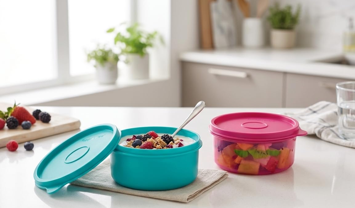 Mastercook Round Plastic Food Storage Container With Lid, 300 Ml, Multicolour, Set Of 2 (Pp411)